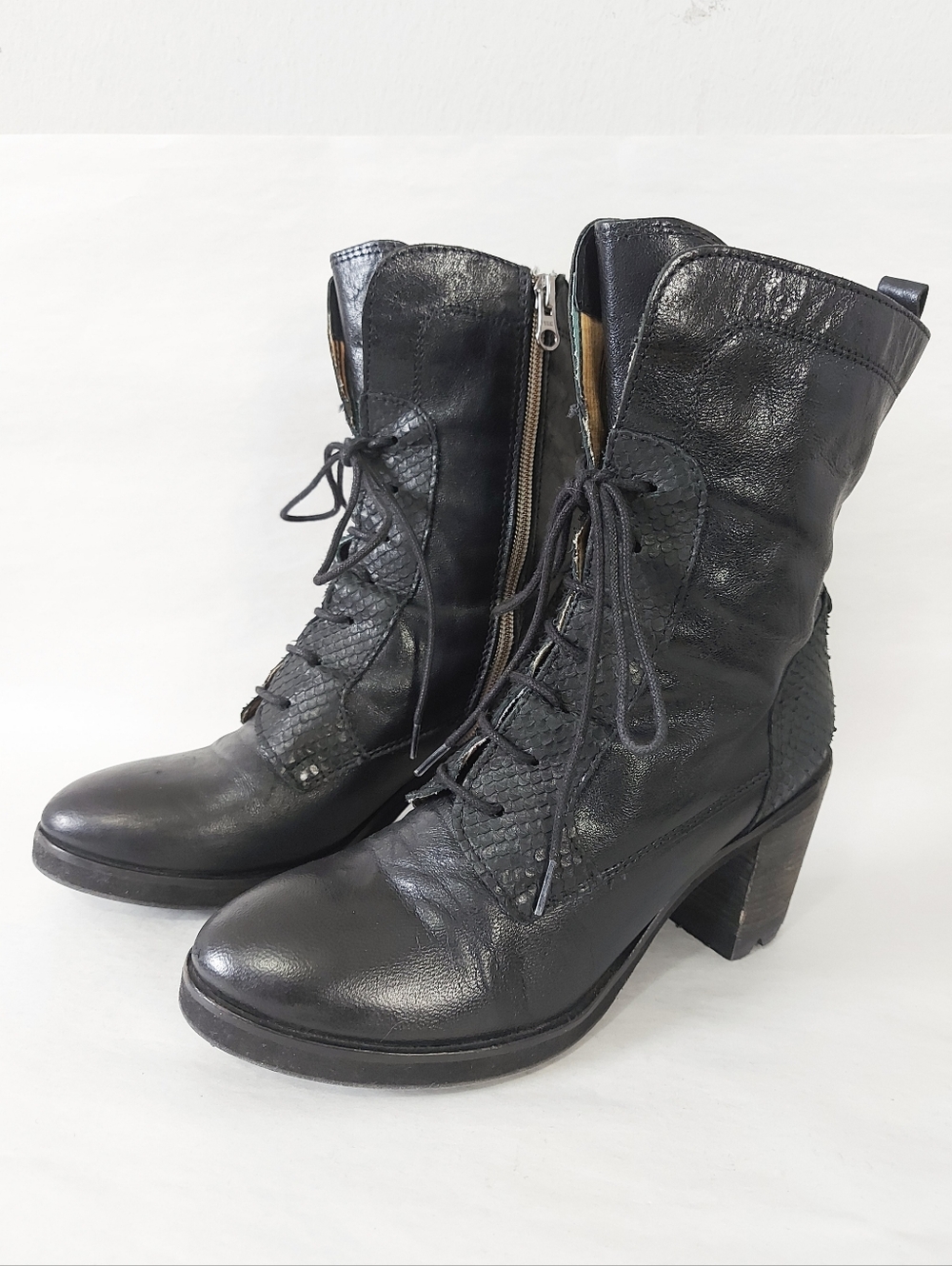 Felmini Women Goth Witchy Laceup Boots 38 EU Black Mid-Calf Retro Punk Combat